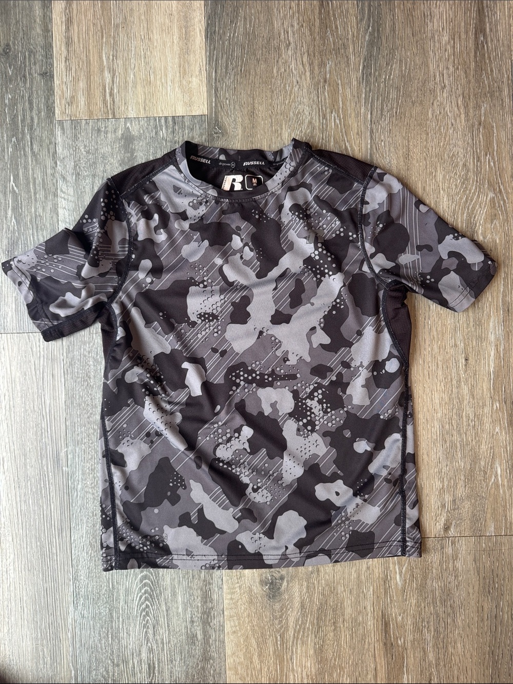 Russell Athletic Kids Black & Gray Camo Short Sleeve Tee